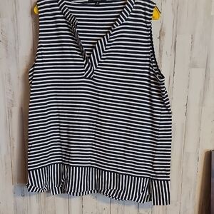 Jones New York Navy and White Striped Tank Top